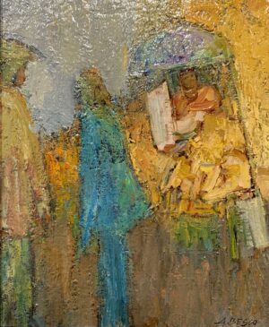 Market in rain, Broadview and Gerard (lady in blue)