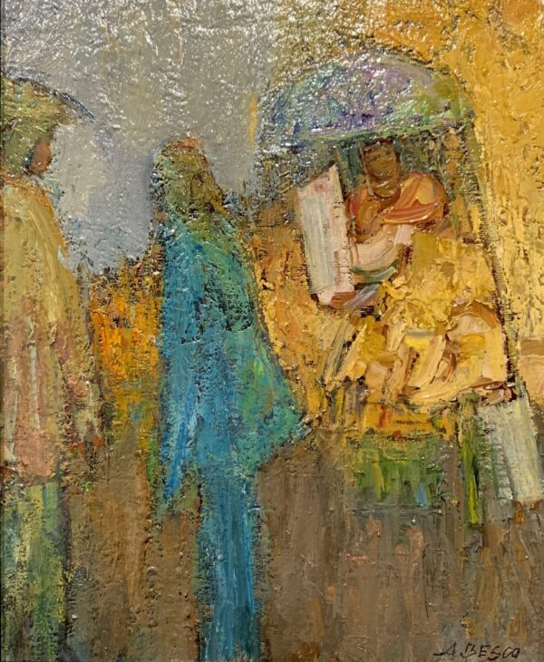 Market in rain, Broadview and Gerard (lady in blue)