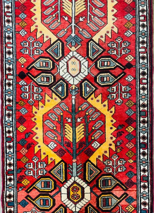 Origin "Bakhtiyar" Hand Knotted Sheep Wool Persian Rug Vegetable Dyes Geometric Pattern 9'10" X 3'5"