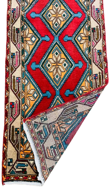 Origin "Hamedan" Hand Knotted Sheep Wool Persian Rug with Geometric Pattern 9'4" X 2'6"