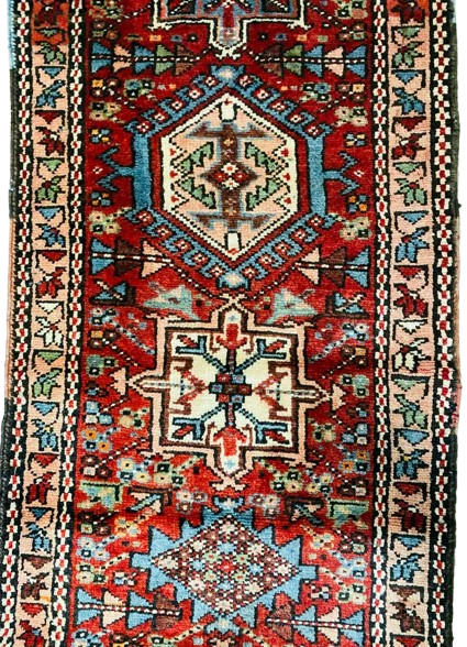 Origin "Gharajeh" Hand Knotted Sheep Wool Persian Rug with Geometric Pattern 6'10" X 2'2"