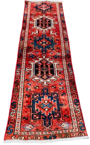 Origin "Gharajeh" Hand Knotted Sheep Wool Persian Rug with Geometric Pattern 5'1" X 1'6"