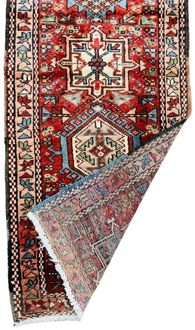 Origin "Gharajeh" Hand Knotted Sheep Wool Persian Rug with Geometric Pattern 6'10" X 2'2"
