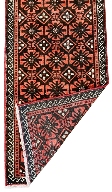 Origin "Baluch" Hand Knotted Persian Rug with Repetitive Geometric Pattern 6'2" X 2'3"