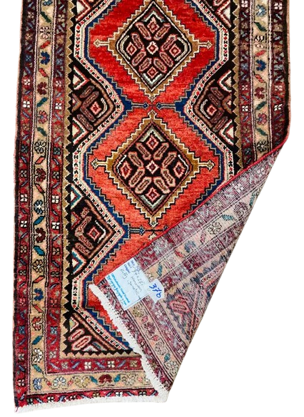 Origin "Hamedan" Hand Knotted Sheep Wool Persian Rug with Geometric and Tribal Motif Patterns 9'4" X 2'7"