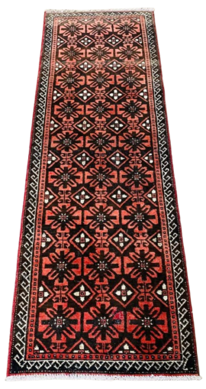 Origin "Baluch" Hand Knotted Persian Rug with Repetitive Geometric Pattern 6'2" X 2'3"