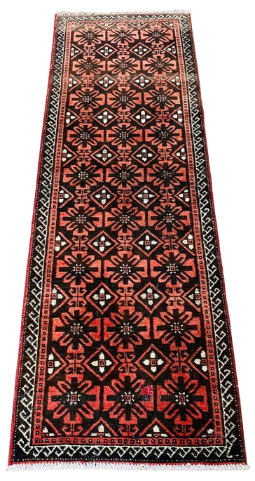 Origin "Baluch" Hand Knotted Persian Rug with Repetitive Geometric Pattern 6'2" X 2'3"
