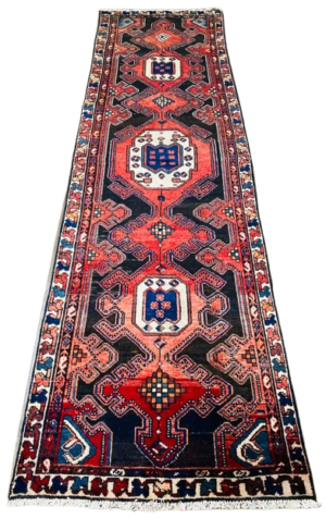 Origin "Zanjan" Hand Knotted Sheep Wool Persian Rug Natural Dyes with Geometric Patterns 9'8" X 2'11"