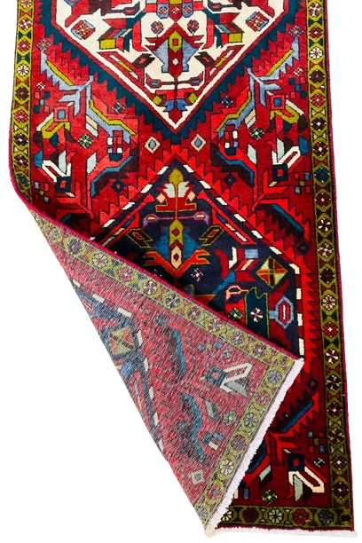 Origin "Gharajeh" Hand Knotted Persian Rug with Geometric Shapes 13'2" X 2'6"