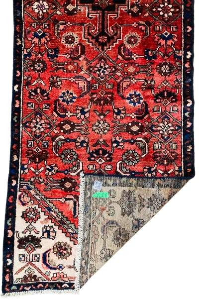 Origin "Hamedan" Hand Knotted Sheep Wool Persian Rug Natural Dyes with Geometric and Tribal Motif Patterns 9'2" X 2'8"
