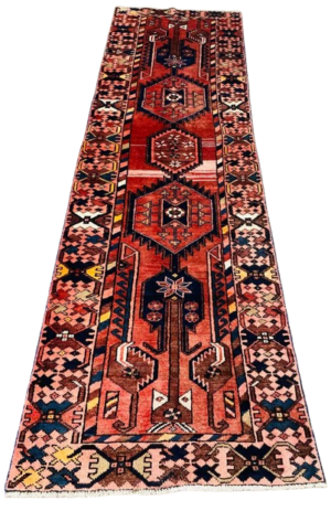 Origin "Zanjan" Hand Knotted Sheep Wool Persian Rug with Geometric Patterns 9'8" X 3"