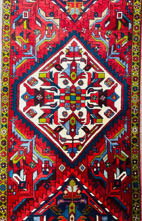 Origin "Gharajeh" Hand Knotted Persian Rug with Geometric Shapes 13'2" X 2'6"