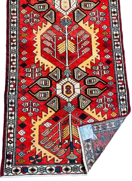 Origin "Bakhtiyar" Hand Knotted Sheep Wool Persian Rug Vegetable Dyes Geometric Pattern 9'10" X 3'5"
