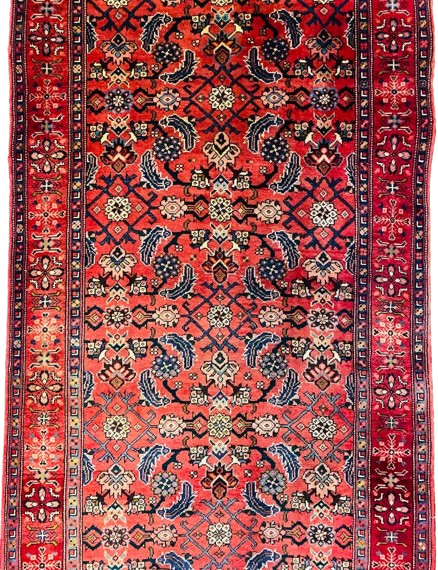 Origin "Azarbayjan" Hand Knotted Sheep Wool Persian Rug with Geometric and Floral Patterns 10'7" X 3'8"