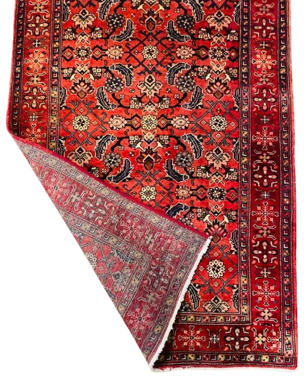 Origin "Azarbayjan" Hand Knotted Sheep Wool Persian Rug with Geometric and Floral Patterns 10'7" X 3'8"