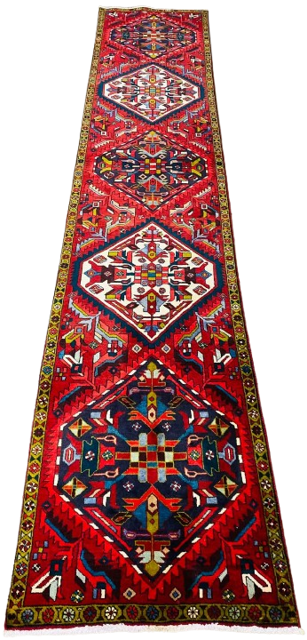 Origin "Gharajeh" Hand Knotted Persian Rug with Geometric Shapes 13'2" X 2'6"