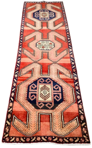 Origin "Ardebil" Hand Knotted Sheep Wool Persian Rug with Geometric Pattern 9'11" X 3'1"