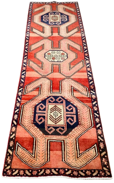 Origin "Ardebil" Hand Knotted Sheep Wool Persian Rug with Geometric Pattern 9'11" X 3'1"