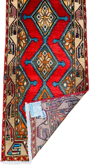 Origin "Hamedan" Hand Knotted Sheep Wool Persian Rug with Geometric Pattern 9'4" X 2'6"