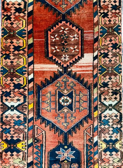 Origin "Zanjan" Hand Knotted Sheep Wool Persian Rug with Geometric Patterns 9'8" X 3"