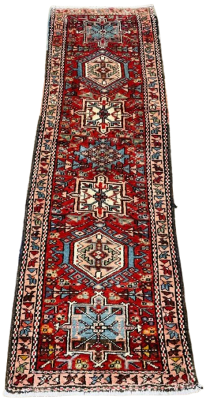Origin "Gharajeh" Hand Knotted Sheep Wool Persian Rug with Geometric Pattern 6'10" X 2'2"