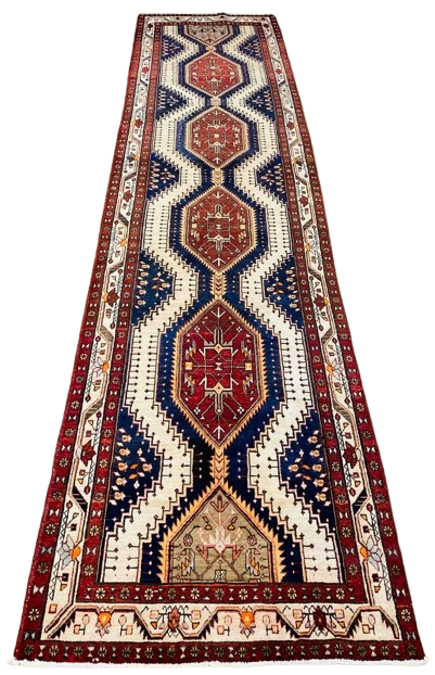 Origin "Ardebil" Hand Knotted Sheep Wool Persian Rug Natural Dyes Geometric Pattern 13'8" X 3'5"
