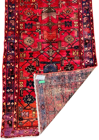 Origin "Hamedan" Hand Knotted Sheep Wool Persian Rug Natural Dyes with Geometric and Floral Patterns 10'10" X 3'5"