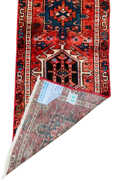 Origin "Gharajeh" Hand Knotted Sheep Wool Persian Rug with Geometric Pattern 5'1" X 1'6"