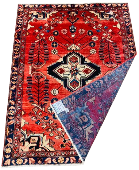 Origin "Arak" Persian Tribal Rug Hand Knotted Vegetable Dyes with Central Medallion and Geometric Floral Patterns 6'4" X 4'9"