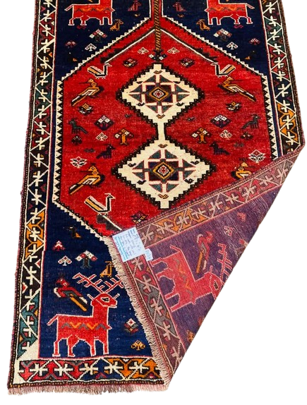 Origin "Shiraz" Persian Tribal Rug Hand Knotted Natural Dyes with Animal Geometric Floral Patterns 6'7" X 4'
