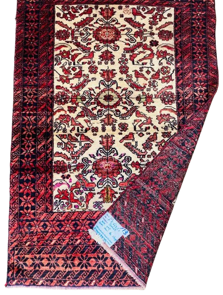 Origin "Baluch" Persian Rug Hand Knotted Natural Dyes with RARE Bird/Floral Motifs and Geometric Patterns 5'7" X 3'1"