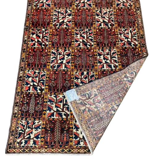 Origin "Bakhtiyar" Persian Tribal Rug Hand Knotted Natural Dyes with Geometric Checkered Floral Patterns 8'7" X 4'10"