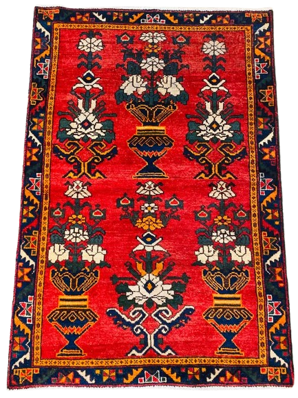 Origin "Shiraz" Persian Rug Hand Knotted Natural Dyes Featuring a traditional Vase or Tree of life design 4'10" X 3'2"