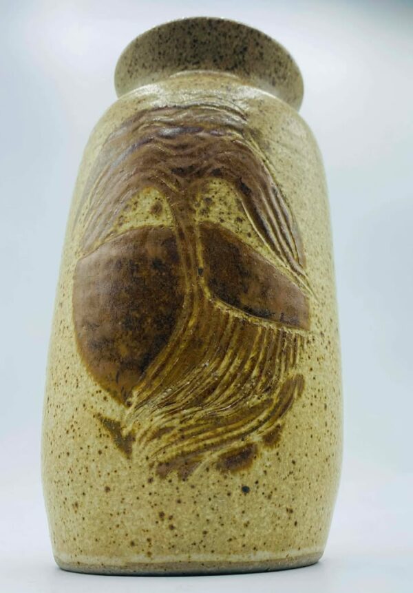 Signed "Tamarack Studios" Rustic Carved Stoneware Pottery Vase