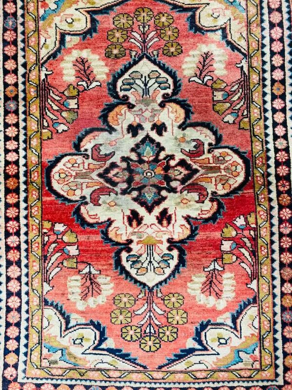 Origin "Hamedan" Liliyan Persian Rug Hand Knotted Natural Dyes with Large Central Medallion 4'8" X 3'2"