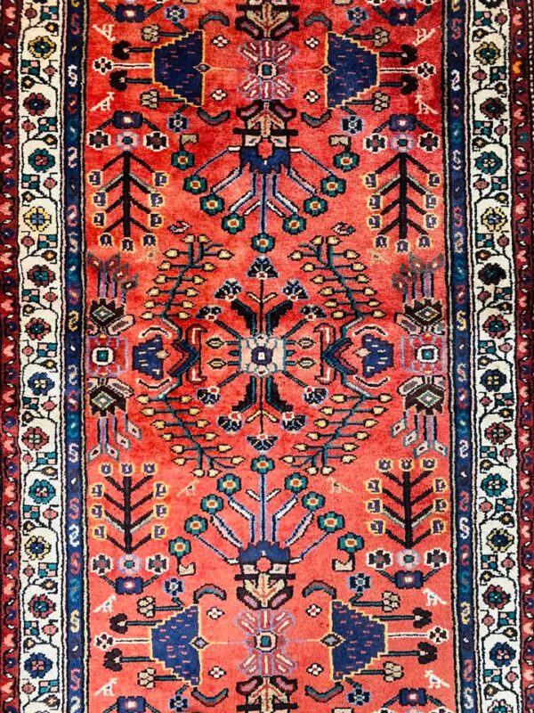 Origin "Hamedan" Persian Rug Hand Knotted Natural Dyes with RARE Map of Tree pattern 10' X 3'5"