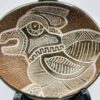 1972 signed "LSchinko" Hand-painted Sgraffito Abstract Bird Motif Pottery Dish