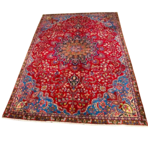 Origin "Khashan" Persian Tribal Rug Hand Knotted Natural Dyes with Central Medallion and Floral Patterns 9'11" X 6'11"