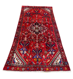 Origin "Zanjan" Persian Tribal Rug Hand Knotted Natural Dyes with Floral Medallion and Geometric Patterns 7'3" X 3'11"