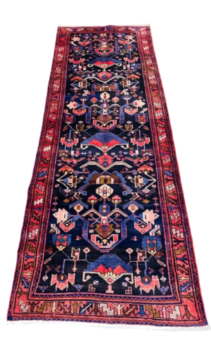 Origin "Zanjan" Persian Rug Hand Knotted Natural Dyes with RARE Geometric Patterns 10' X 3'7"