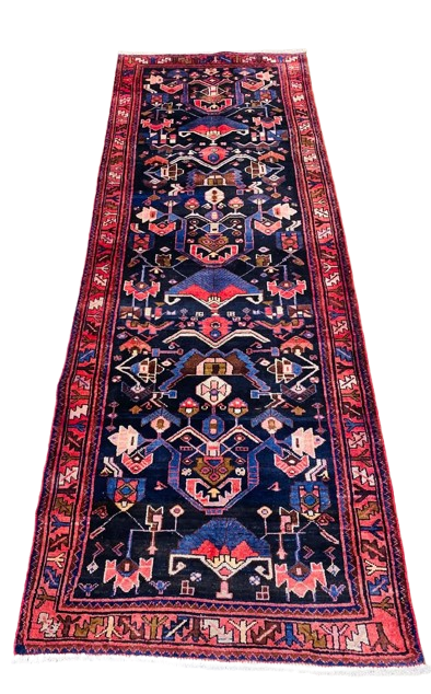 Origin "Zanjan" Persian Rug Hand Knotted Natural Dyes with RARE Geometric Patterns 10' X 3'7"