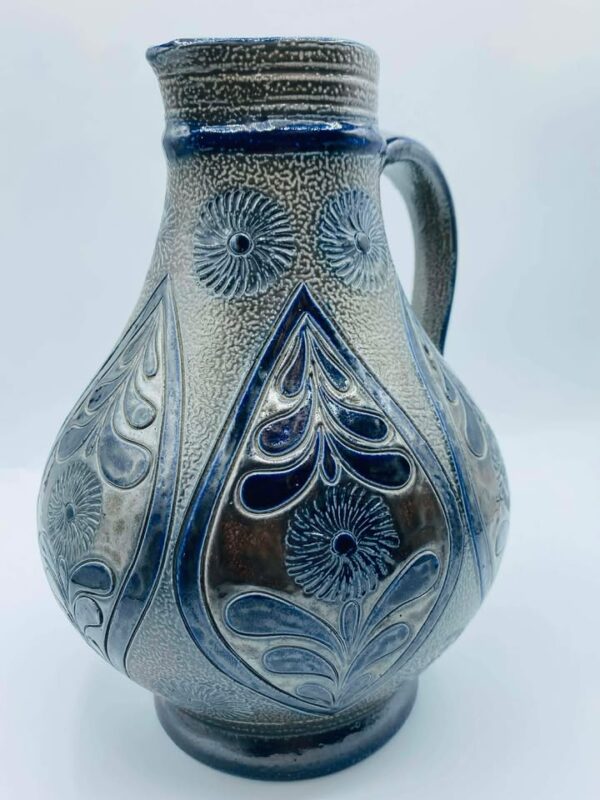 Early German Westerwald Salt Glazed Stoneware Pottery Signed Pitcher/Jug