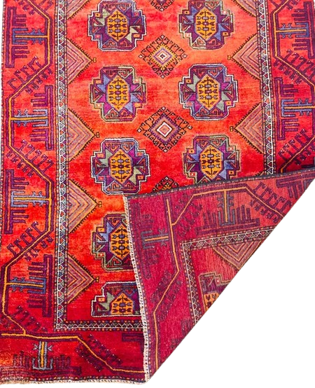 Origin "Baluch" Persian Rug Hand Knotted Natural Dyes with Geometric Patterns 9'8" X 4'9"