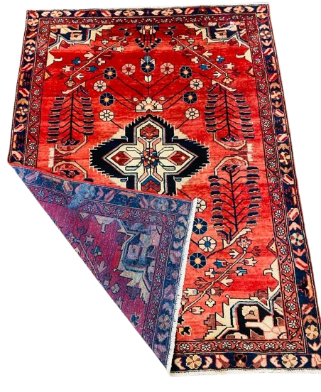 Origin "Arak" Persian Tribal Rug Hand Knotted Vegetable Dyes with Central Medallion and Geometric Floral Patterns 6'4" X 4'9"