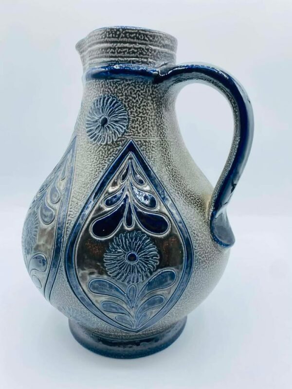 Early German Westerwald Salt Glazed Stoneware Pottery Signed Pitcher/Jug
