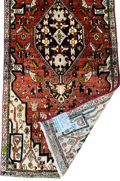 Origin "Bijar" Persian Rug Hand Knotted Natural Dyes with Geometric Patterns 6'8" X 2'8"