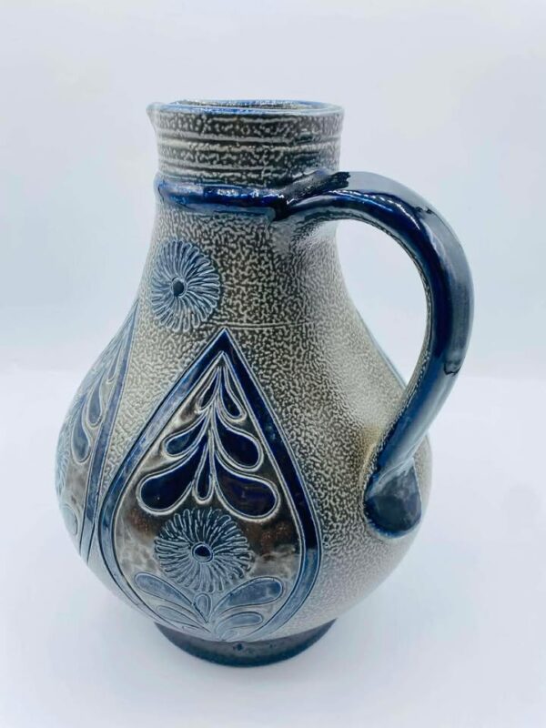 Early German Westerwald Salt Glazed Stoneware Pottery Signed Pitcher/Jug