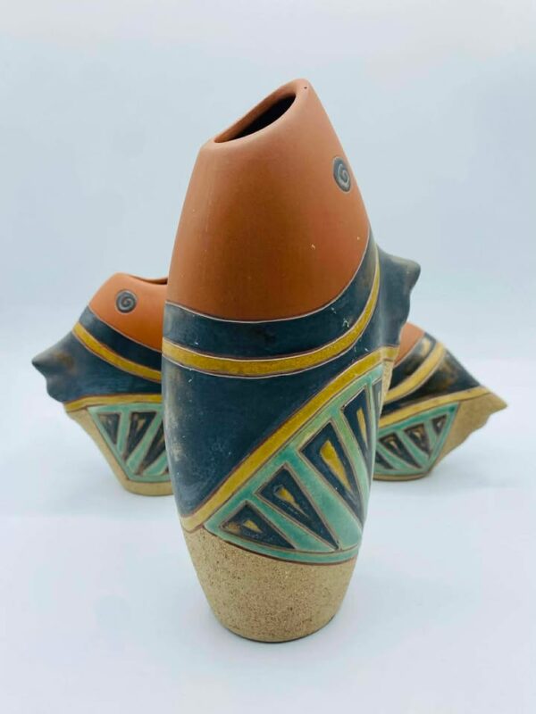 1980s Set of 3 Vintage Terracotta Fish Shape Vases Made in Vietnam