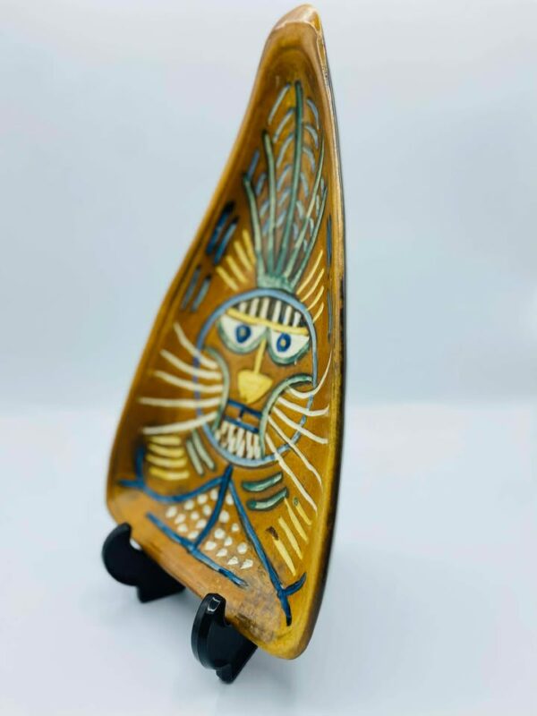 Mid Century Inspired Hand‑Painted Triangular Ceramic Dish Abstract Face Design by Zheng Ruixiu