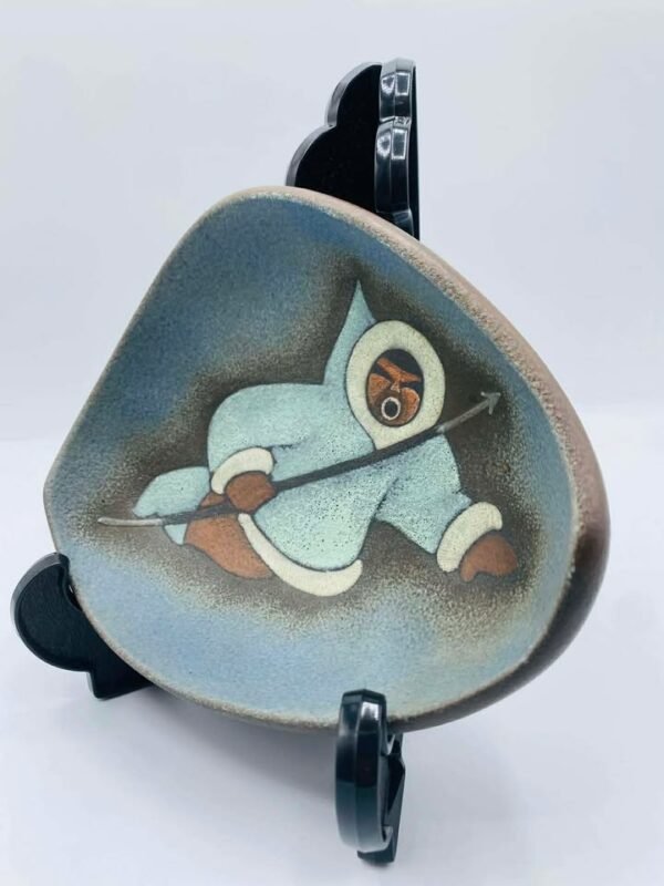 1970s L&M Vintage Canadian Redware Inuit Hunter Pottery Dish